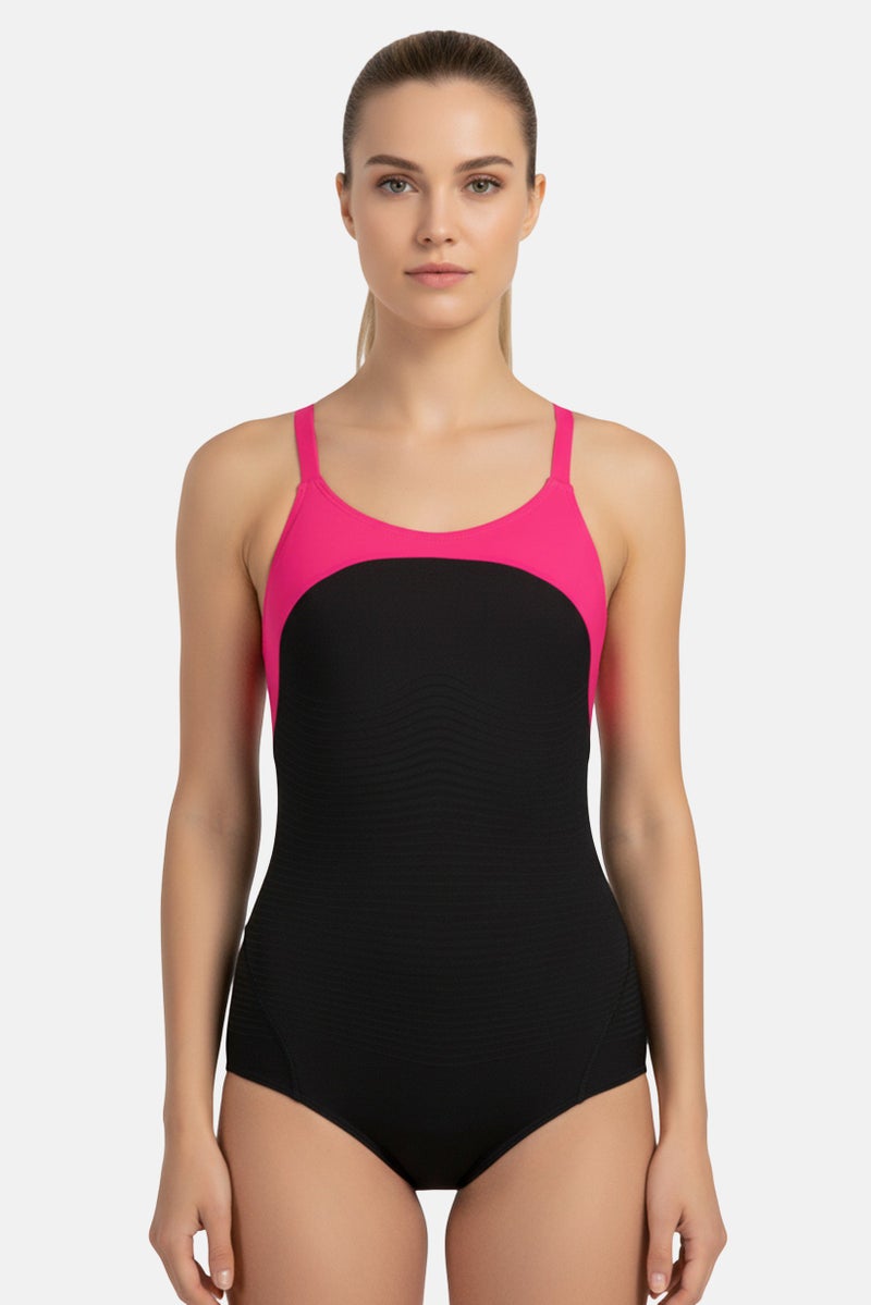 speedo Women Fit Power Form Xback Swimsuit, Black - Image 1